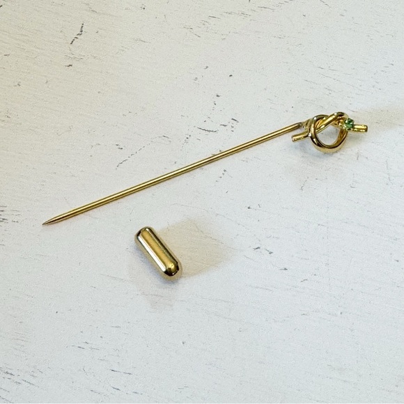 Vintage Gold Tone Art Nouveau Spiral Knot Crystal Stick Pin - Picture 6 of 7